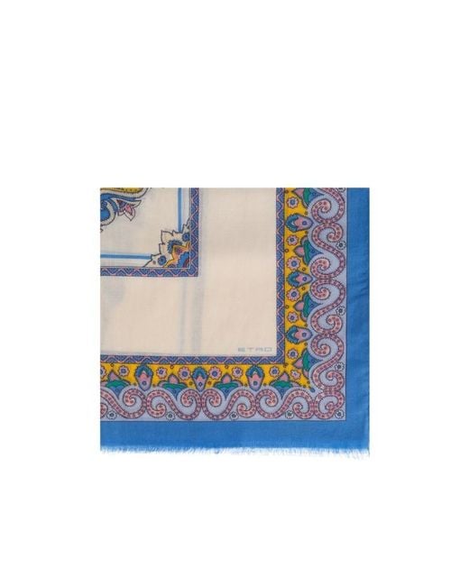 Etro Blue Floral Patterned Scarf