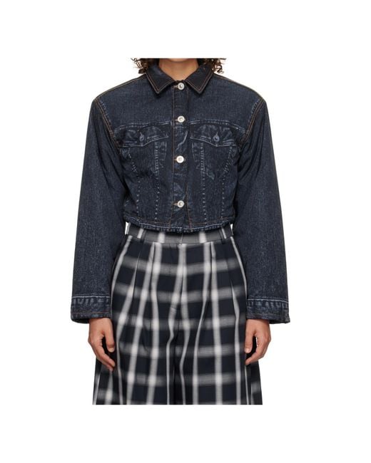 Pushbutton Blue Denim Print Short Jacket
