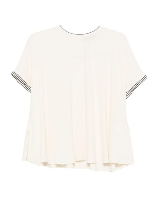 Fabiana Filippi White Striped-Trim Short-Sleeve Top