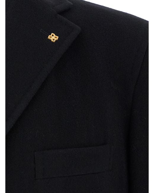 Tagliatore Black Single-Breasted Brooch-Detail Coat for men