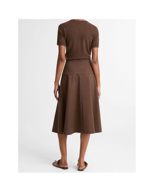 Vince Brown Belted A-Line Midi Skirt