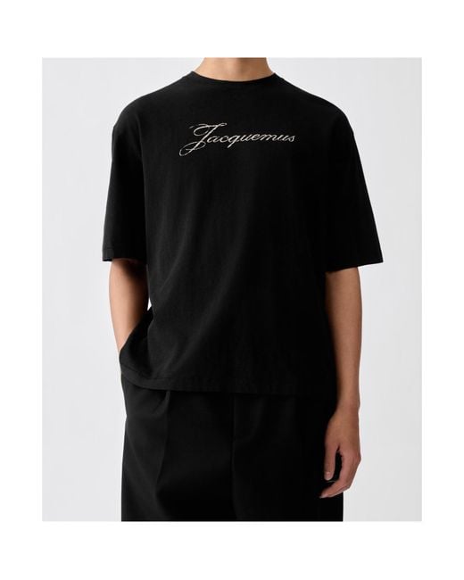 Jacquemus Black Logo Printed Crewneck T-Shirt for men