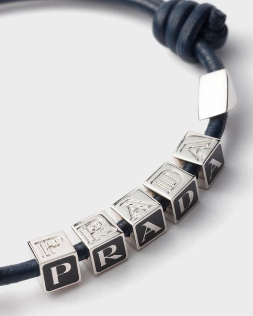 Prada White Lettering-Logo Leather Bracelet for men