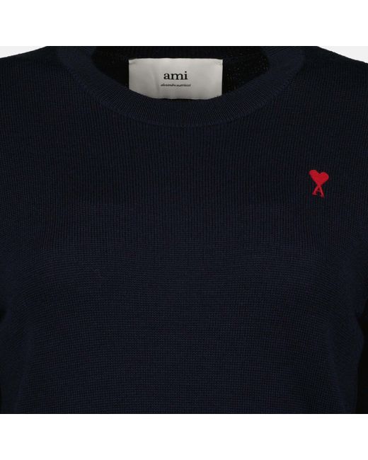 AMI Blue Logo Embroidered Crewneck Jumper for men