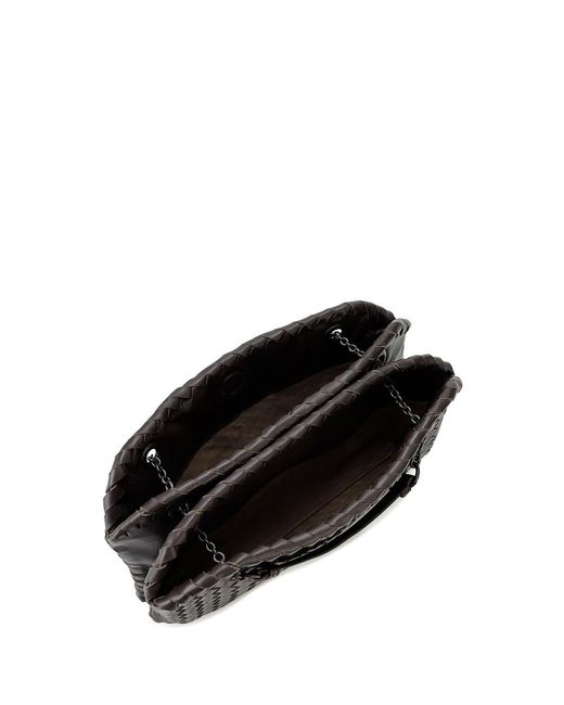 Bottega Veneta Black Woven Pattern Chain Handbag