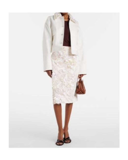 Plan C White Embellished Cotton Drill Midi Skirt