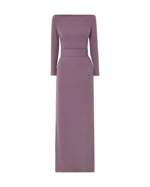 Solace London Purple Off-The-Shoulder Long-Sleeve Waist-Tied Maxi Gown