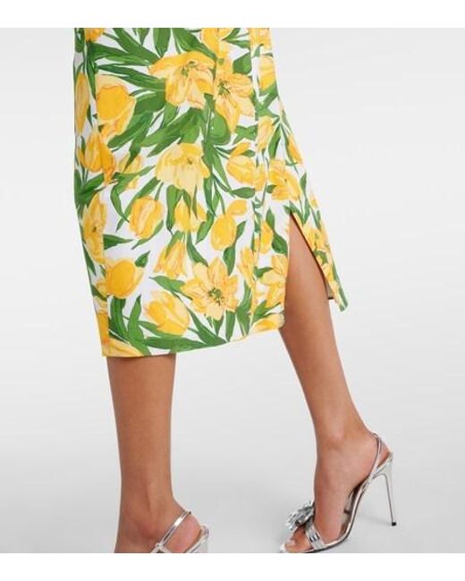 Carolina Herrera Green Floral Ruched Poplin Midi Dress