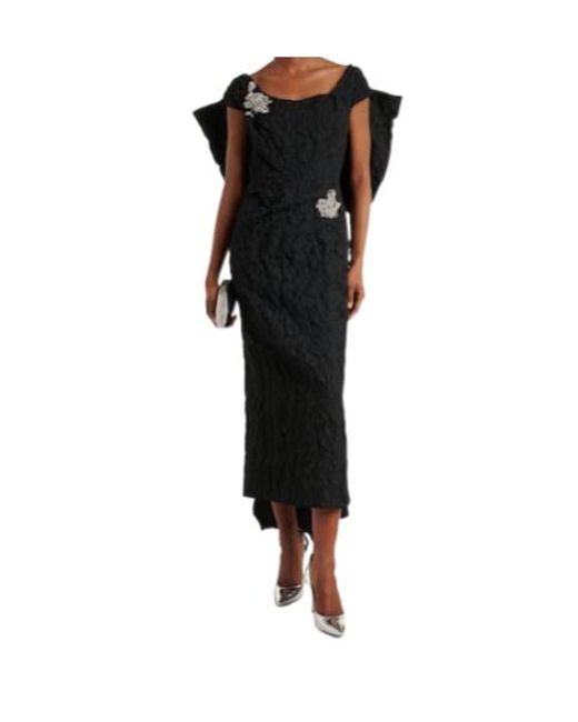 Erdem Black Embroidered Cloque Jacquard Gown