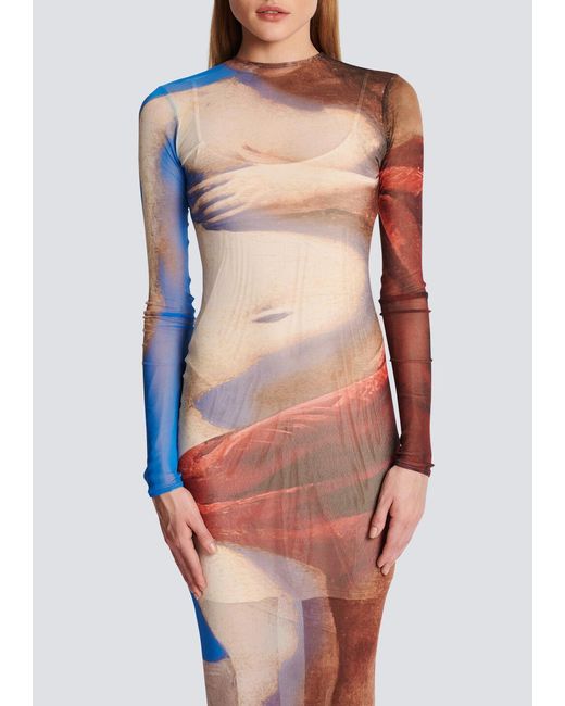 Balmain Purple Trompe-L'Oeil Printed Tulle Maxi Dress