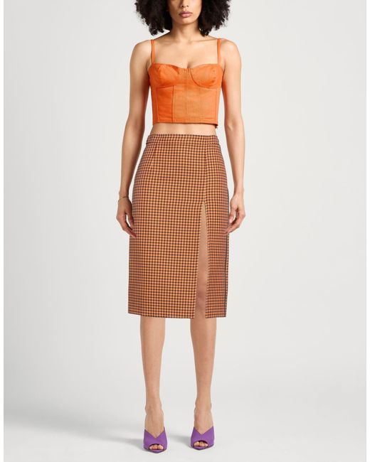 Marni Brown Plaid Wool-Blend Midi Skirt