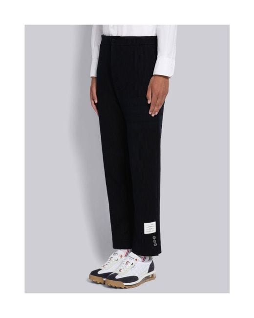 Thom Browne Black Cropped Pinstripe Trousers for men