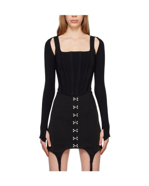 Dion Lee Black Long-Sleeve Corset Top