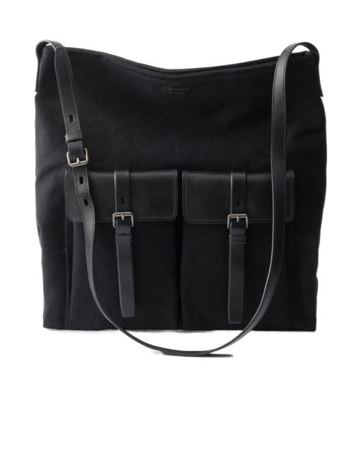 Prada Black Route Canvas And Leather Shoulder Bag for men