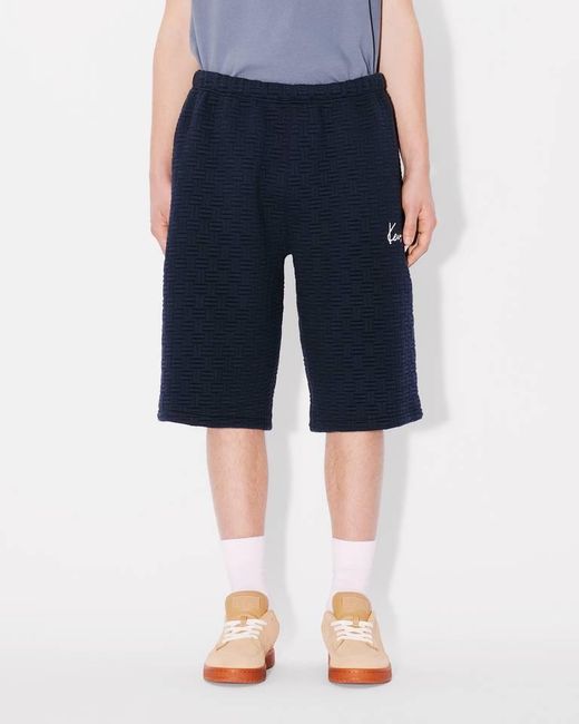 KENZO Blue Weave Logo Embroidered Bermuada Shorts for men
