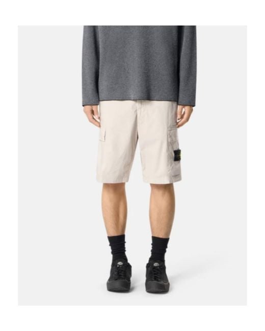 Stone Island White Logo Patch Cargo Bermuda Shorts for men