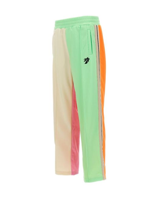 Palm Angels Green Logo Printed Colourblock Track Pants for men