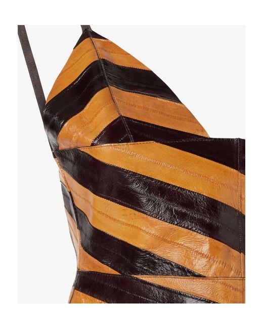 Fendi Orange Two-Tone Chevron Hagfish Leather Dress