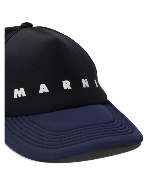 Marni Blue Logo Printed Quilted Cap for men