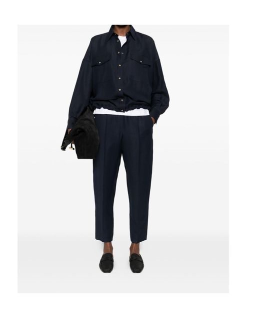 Brunello Cucinelli Blue Chest-Pocket Elasticated-Hem Shirt