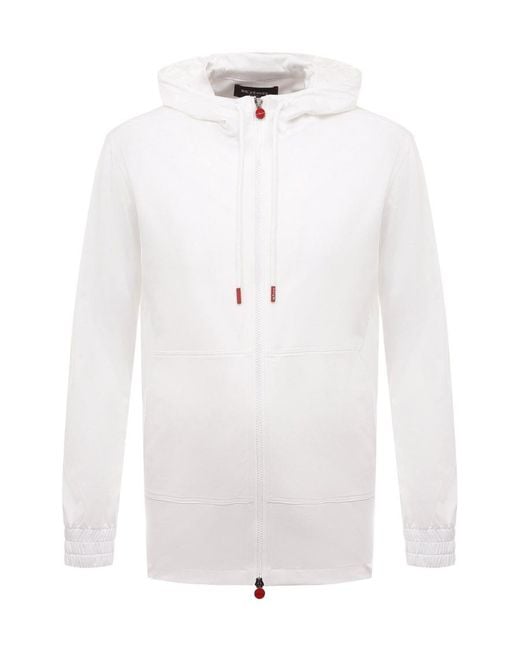 Kiton White Zip-Up Drawstring Hoodie for men