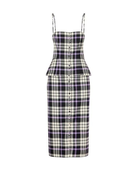 Carolina Herrera White Checked Wool-Blend Midi Dress