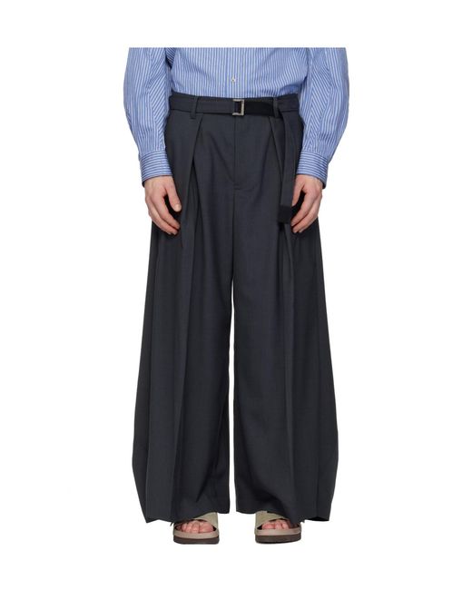 Sacai Blue Wool Blend Casual Pants for men
