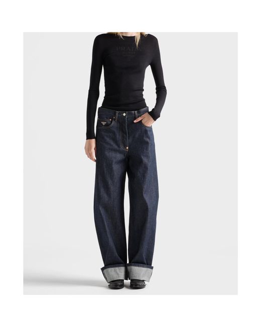 Prada Black Superfine Ribbed Intarsia-Logo Sweater