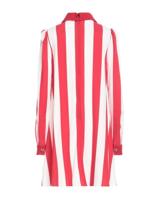 Dolce & Gabbana Red Two-Tone Striped Long-Sleeve Shirt Dress