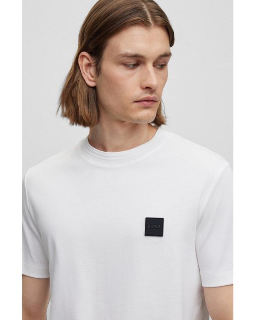 Boss White Logo-Appliqué Cotton T-Shirt for men