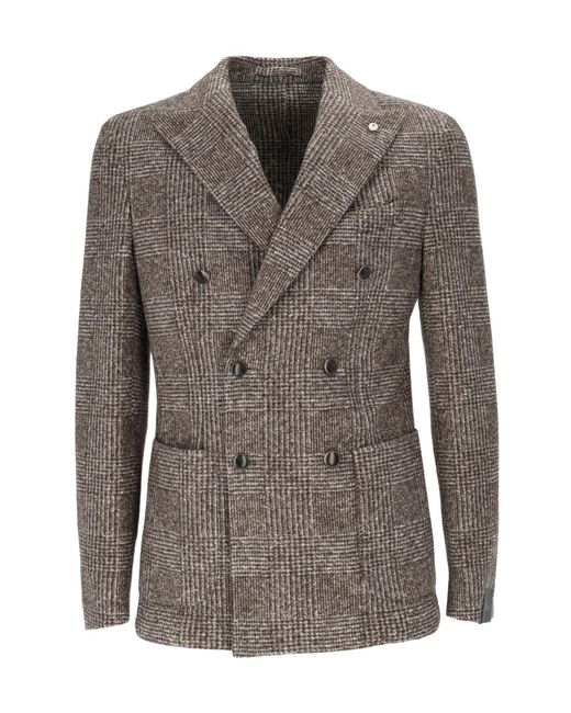 Lubiam Brown Double-Breasted Suit Jacket for men