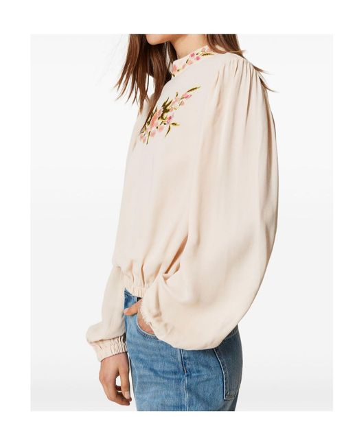 Twinset Natural Floral-Embroidered Blouse