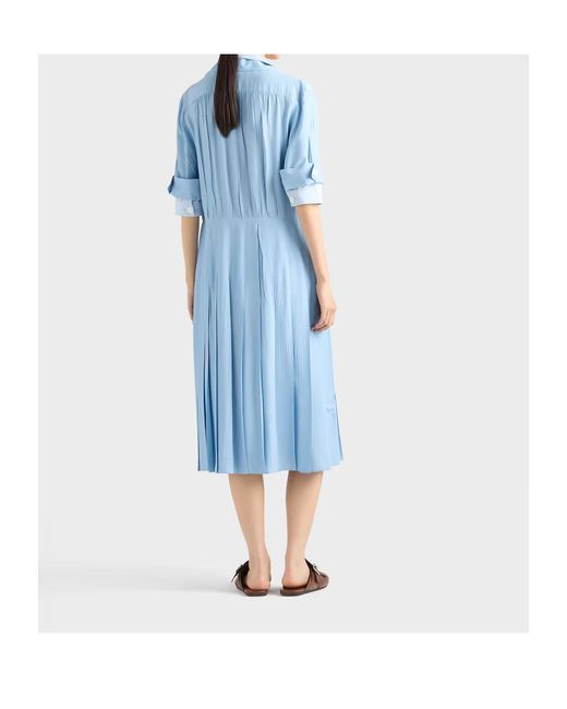Prada Blue Pongé And Poplin Shirtdress
