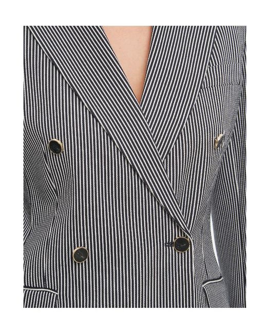 Max Mara Gray Double Breasted Pinstriped Blazer