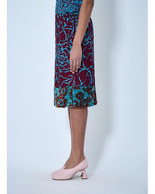 Dries Van Noten Blue Embellished Floral Midi Skirt