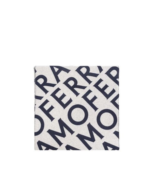 Ferragamo White Ferragamo Allover Logo Jacquard Scarf