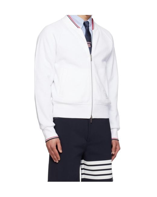 Thom Browne White Zip-Up Bomber Jacket for men