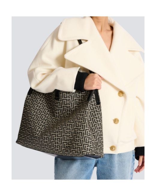 Balmain Black Monogram Jacquard Medium Release Shopper Bag