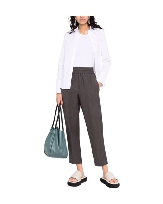 Brunello Cucinelli Gray High-Waist Cropped Trousers