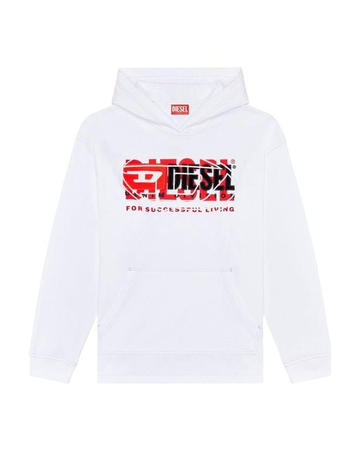 DIESEL White S-Baxt-Hood Layered Logo Hoodie for men