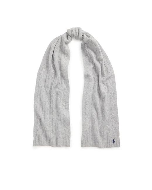 Polo Ralph Lauren White Logo Embroidered Cable Knitted Scarf