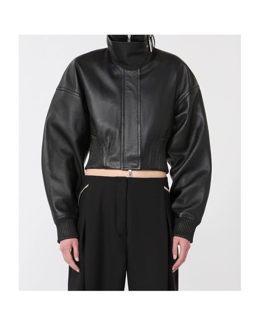 Sportmax Black High-Neck Zipped Leather Jacket