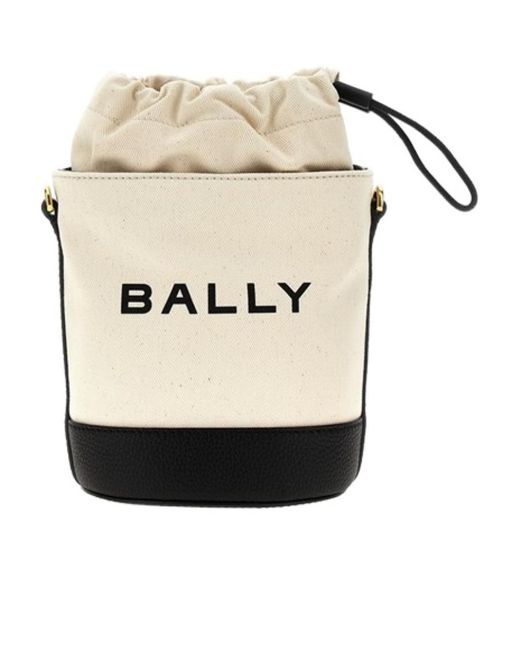 Bally White Bar Mini 8 Hours Logo Printed Bucket Bag