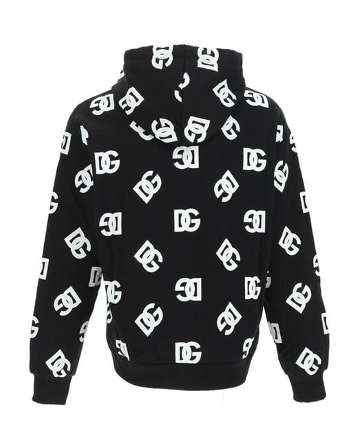 Dolce & Gabbana Black All-Over Logo-Print Cotton Hoodie for men