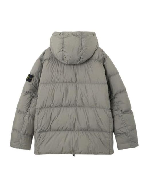 Stone Island Gray Logo Patch Zip-Up Hooded Jacket for men