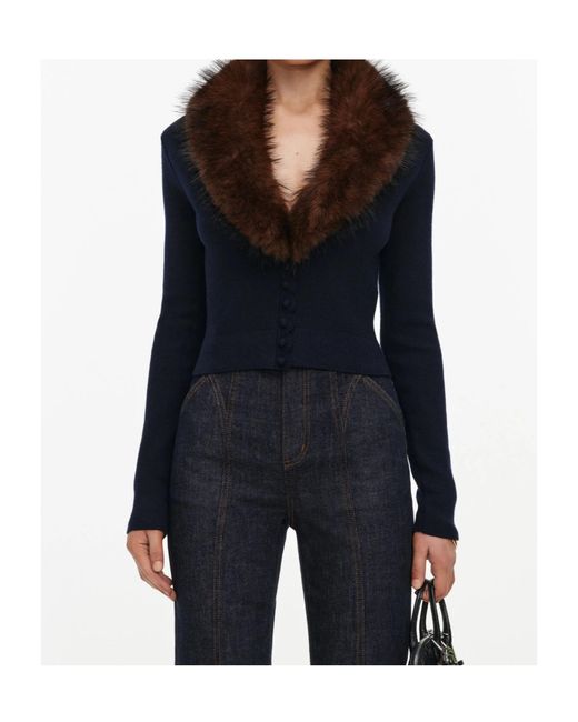 Self-Portrait Blue Faux-Fur Knit Cardigan
