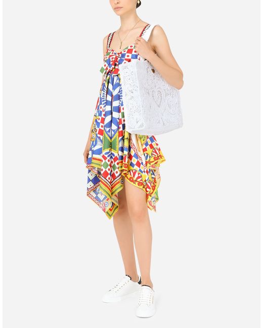 Dolce & Gabbana White Carretto-Print Twill Dress