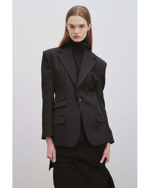The Row Black Single-Breasted Wool Suit Jacket