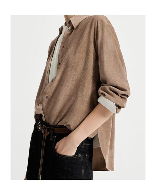 Brunello Cucinelli Brown Button-Down Corduroy Shirt