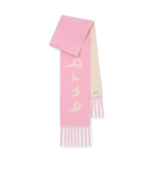 Burberry Pink Reversible Logo Jacquard Fringed Scarf